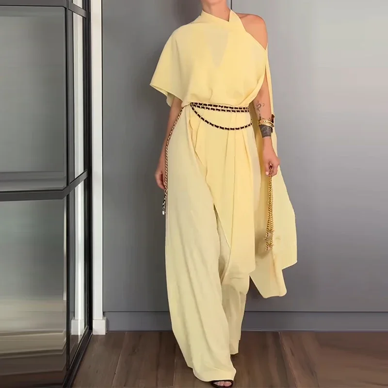 Elegant Halter Sleeveless Draped Long Jumpsuit Fashion Hight Waist With Cape Party Romper Women's Sexy Backless Tie-Up Playsuit
Elegant Halter Sleeveless Draped Long Jumpsuit Fashion Hight Waist With Cape Party Romper Women's Sexy Backless Tie-Up Playsuit