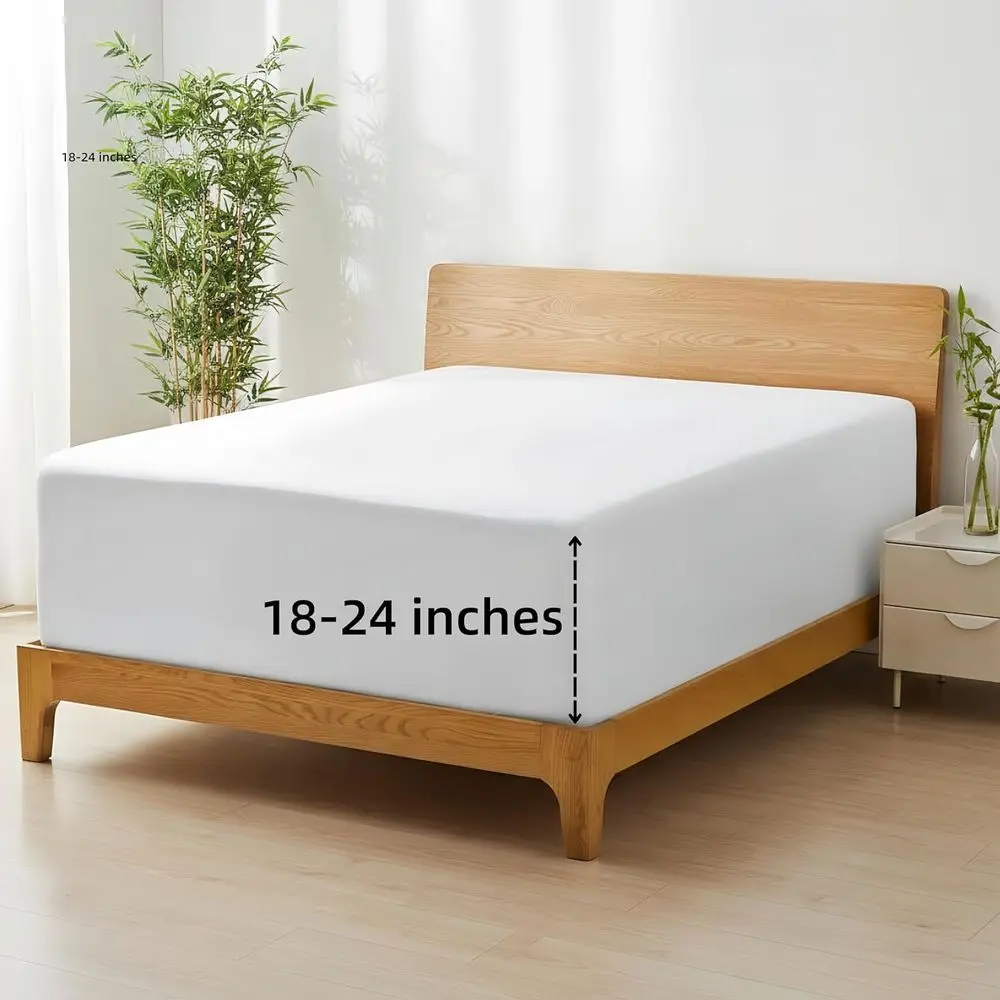 Queen Size Bamboo Rayon Sheet Set - Silky Soft, 18-24 Mattress, Elastic Straps, White
Queen Size Bamboo Rayon Sheet Set - Silky Soft, 18-24 Mattress, Elastic Straps, White