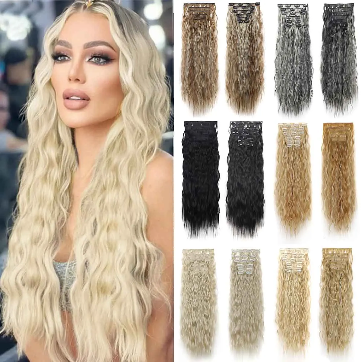 Water Wave Clip In Hair Extensions Synthetic Curly Clip On Hairpieces Wavy Hair Extensions For Women Salon Party Hairstyle
Water Wave Clip In Hair Extensions Synthetic Curly Clip On Hairpieces Wavy Hair Extensions For Women Salon Party Hairstyle