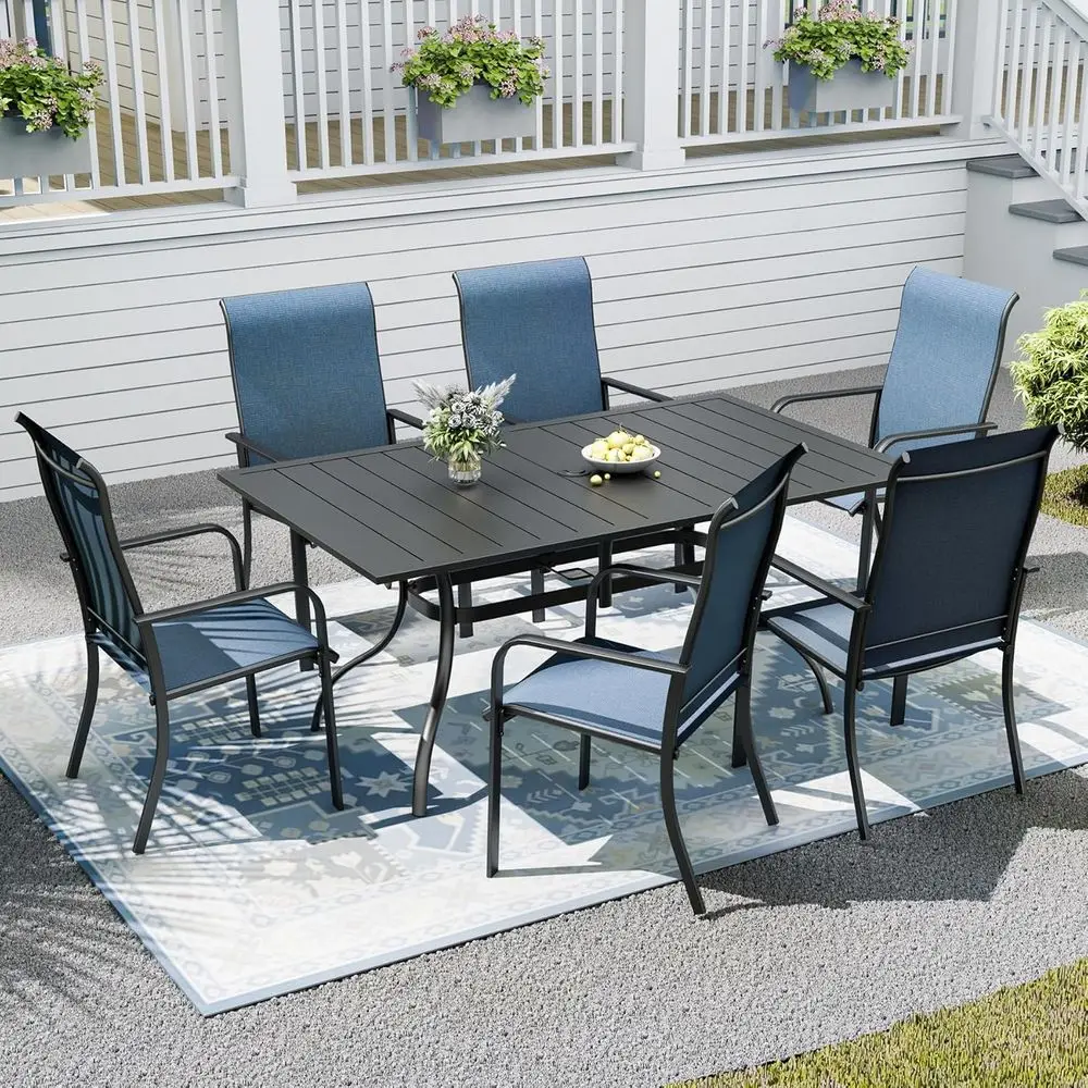 63 Large Metal Patio Dining Set with Umbrella Hole, Stackable Outdoor Chairs for Garden, Backyard, Poolside
63 Large Metal Patio Dining Set with Umbrella Hole, Stackable Outdoor Chairs for Garden, Backyard, Poolside