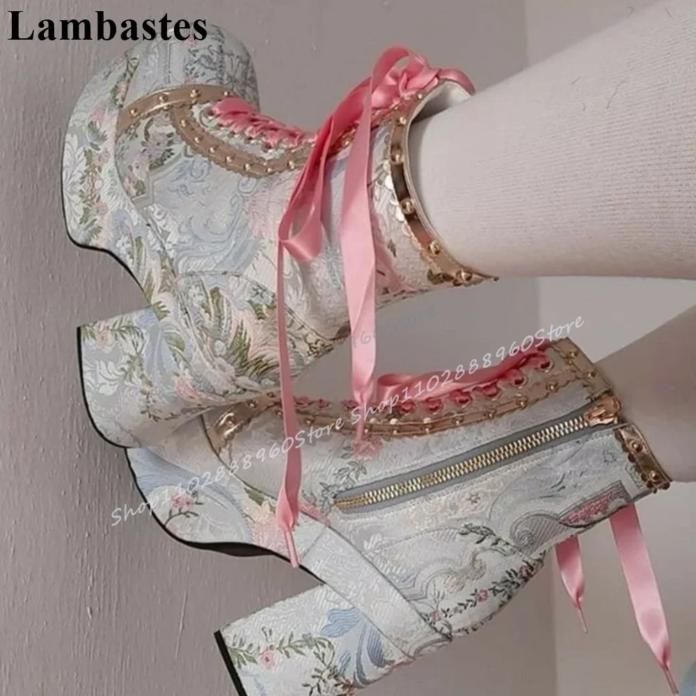 Luxury Mid Calf Cross Tied Platform Embroider Ankle Boots Thick Heel Women Shoes Side Zipper Round Toe 2025 Zapatos Para Mujere
Luxury Mid Calf Cross Tied Platform Embroider Ankle Boots Thick Heel Women Shoes Side Zipper Round Toe 2025 Zapatos Para Mujere