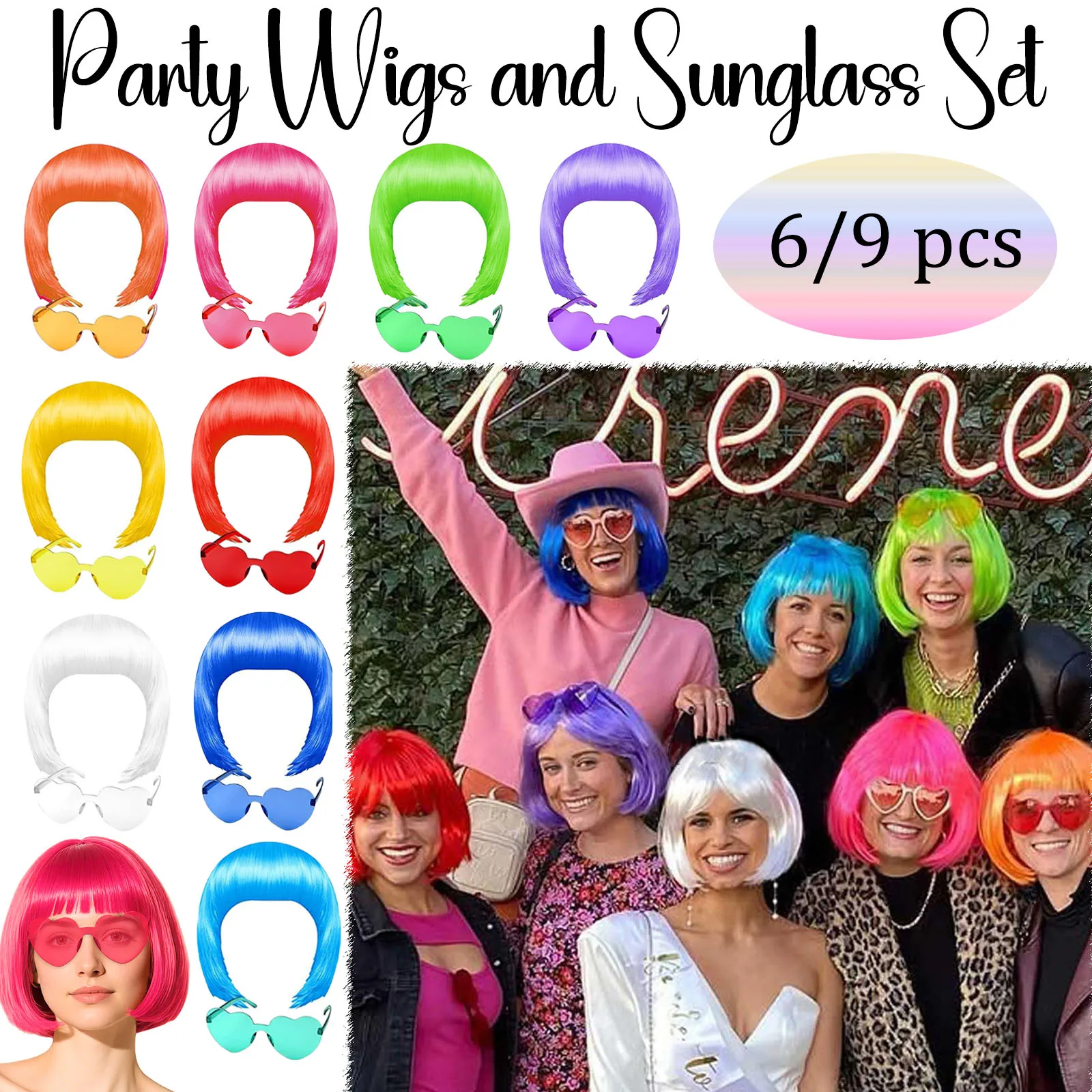 6/9Pcs Party Colorful Wigs Short Bob Wigs Fun Wigs for Women Daily Party Birthday Bachelorette Neon Party Favors Supplies
6/9Pcs Party Colorful Wigs Short Bob Wigs Fun Wigs for Women Daily Party Birthday Bachelorette Neon Party Favors Supplies