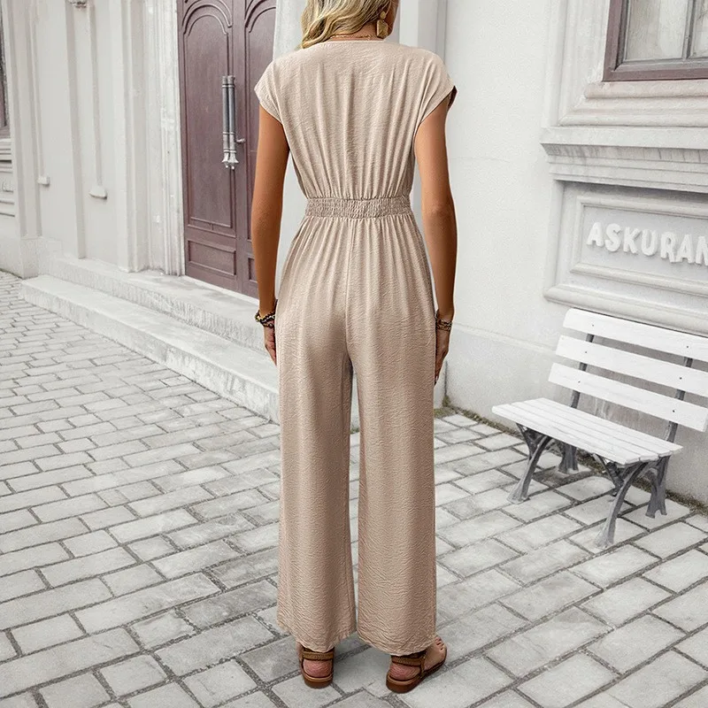 Casual Jumpsuit For Woman V Neck Long Pants Jumpsuits High Waist Button Front Romper Beige Ruched Waist Wide Leg Jumpsuit
Casual Jumpsuit For Woman V Neck Long Pants Jumpsuits High Waist Button Front Romper Beige Ruched Waist Wide Leg Jumpsuit