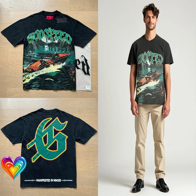 Red Yacht Print Godspeed Black T-shirt Washed Distressed Short Sleeve Men Women Heavy Fabric Retro Oversize Streetwear T Shirt
Red Yacht Print Godspeed Black T-shirt Washed Distressed Short Sleeve Men Women Heavy Fabric Retro Oversize Streetwear T Shirt