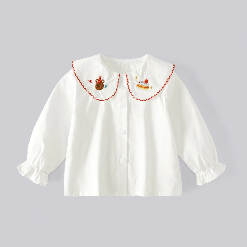 Spring and Autumn Girls Doll Collar Shirt Sweet Embroidery White Long Sleeve Top Class A Bottom Shirt Women's Treasure Shirt
Spring and Autumn Girls Doll Collar Shirt Sweet Embroidery White Long Sleeve Top Class A Bottom Shirt Women's Treasure Shirt