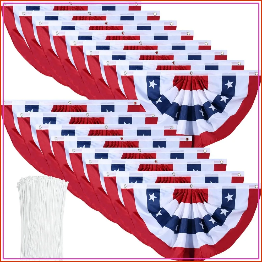 American Flag Bunting Patriotic Pleated Fan Flag USA with Brass Grommets for 4th of July Memorial Day Outdoor Decoration (1.5x3 Feet)
American Flag Bunting Patriotic Pleated Fan Flag USA with Brass Grommets for 4th of July Memorial Day Outdoor Decoration (1.5x3 Feet)