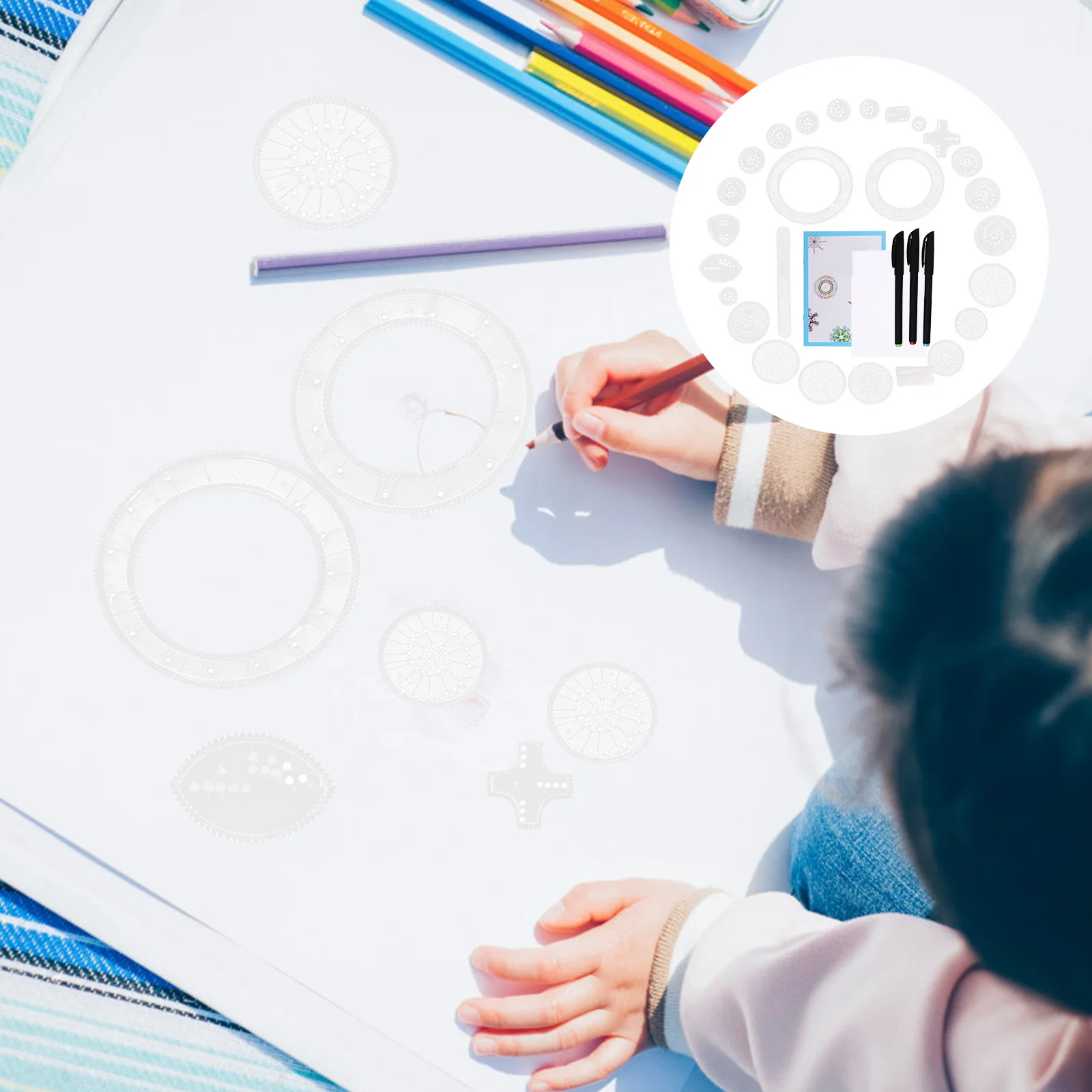 1Set Puzzle Rotatable Drawing Kit Spiral Design Educational Game Geometric Drafting Tools Interlocking Gears
1Set Puzzle Rotatable Drawing Kit Spiral Design Educational Game Geometric Drafting Tools Interlocking Gears