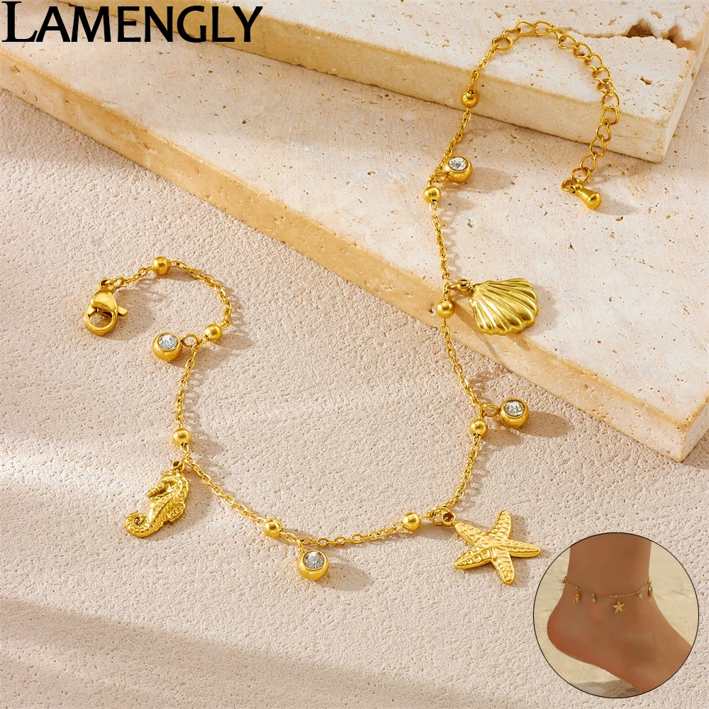 LAMENGLY 316L Stainless Steel Classical Elements Starfish Seahorse Shell Pendant Anklets Women Fashion And Leisure Foot Chain
LAMENGLY 316L Stainless Steel Classical Elements Starfish Seahorse Shell Pendant Anklets Women Fashion And Leisure Foot Chain
