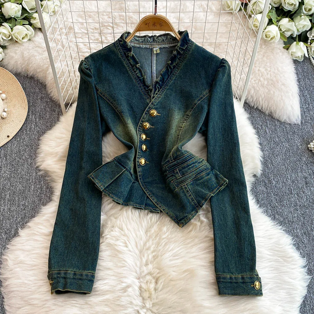 Autumn New Jeans Two-piece Set V-neck Single Breasted Jacket Wide Leg Pants Sets Korean Casual Fashion Women's Denim Suit
Autumn New Jeans Two-piece Set V-neck Single Breasted Jacket Wide Leg Pants Sets Korean Casual Fashion Women's Denim Suit
