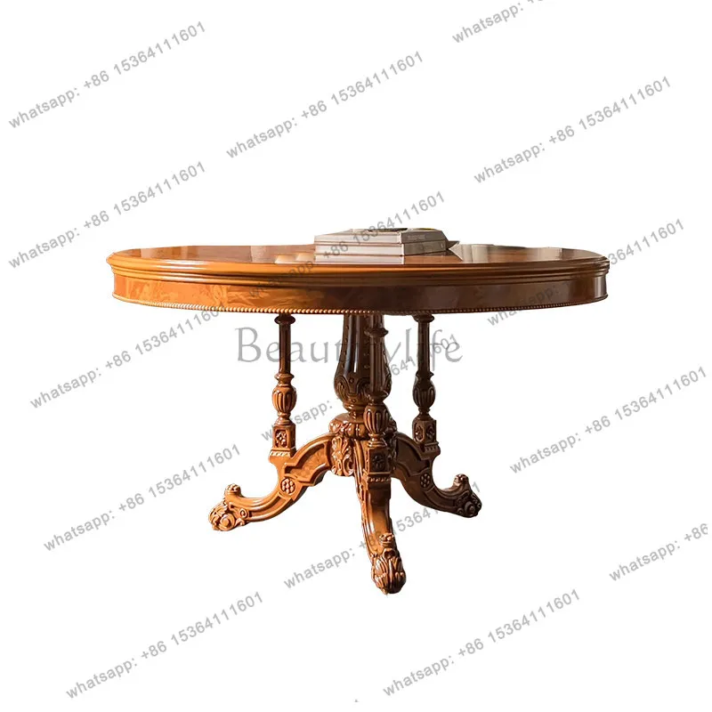 French retro solid wood dining table and chair combination American carved round table home
French retro solid wood dining table and chair combination American carved round table home