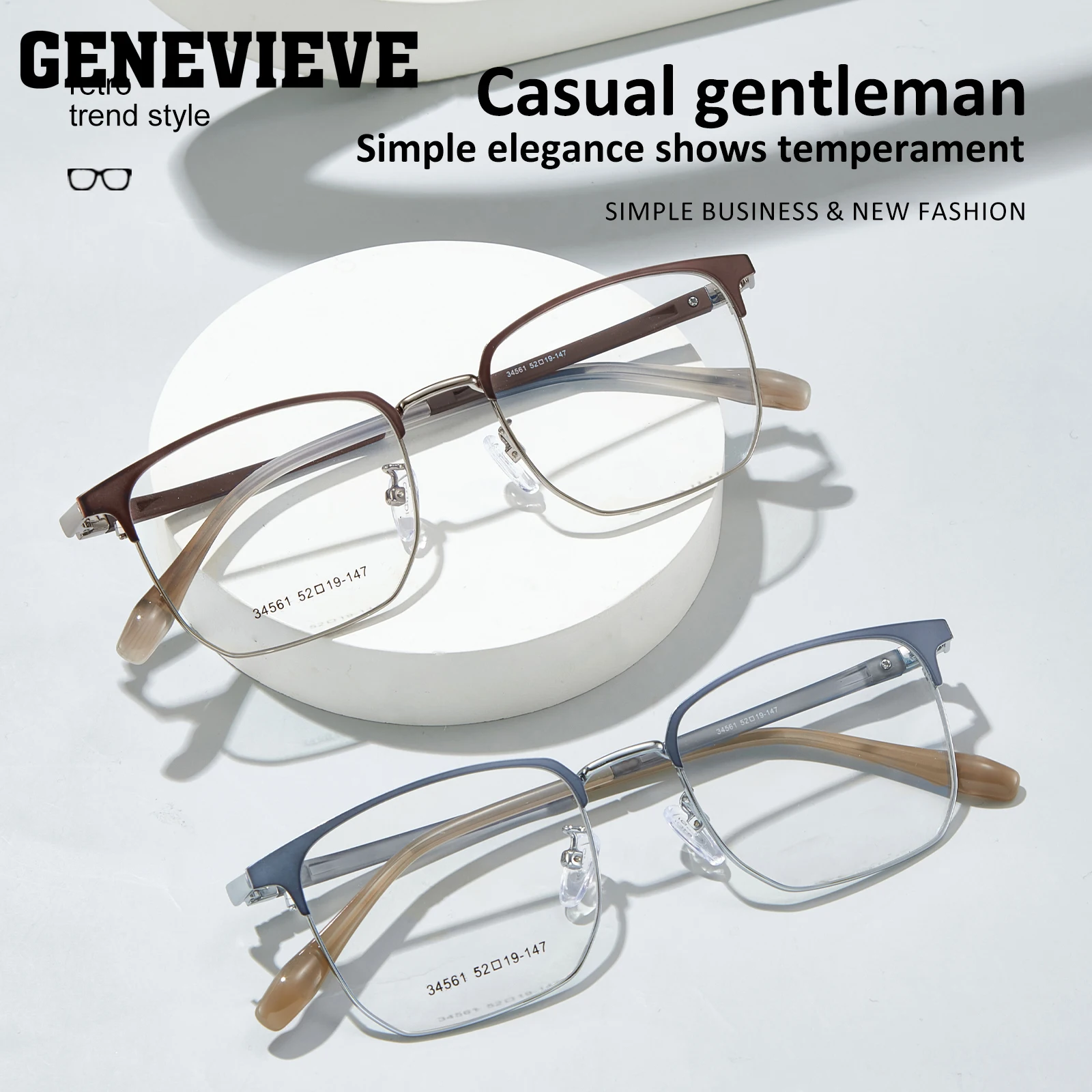 GENEVIEVE Business Alloy Geometric Polygonal Eyeglasses Men's Anti-Blue Light Glasses Customizable Photochromic Glasses 34561
GENEVIEVE Business Alloy Geometric Polygonal Eyeglasses Men's Anti-Blue Light Glasses Customizable Photochromic Glasses 34561