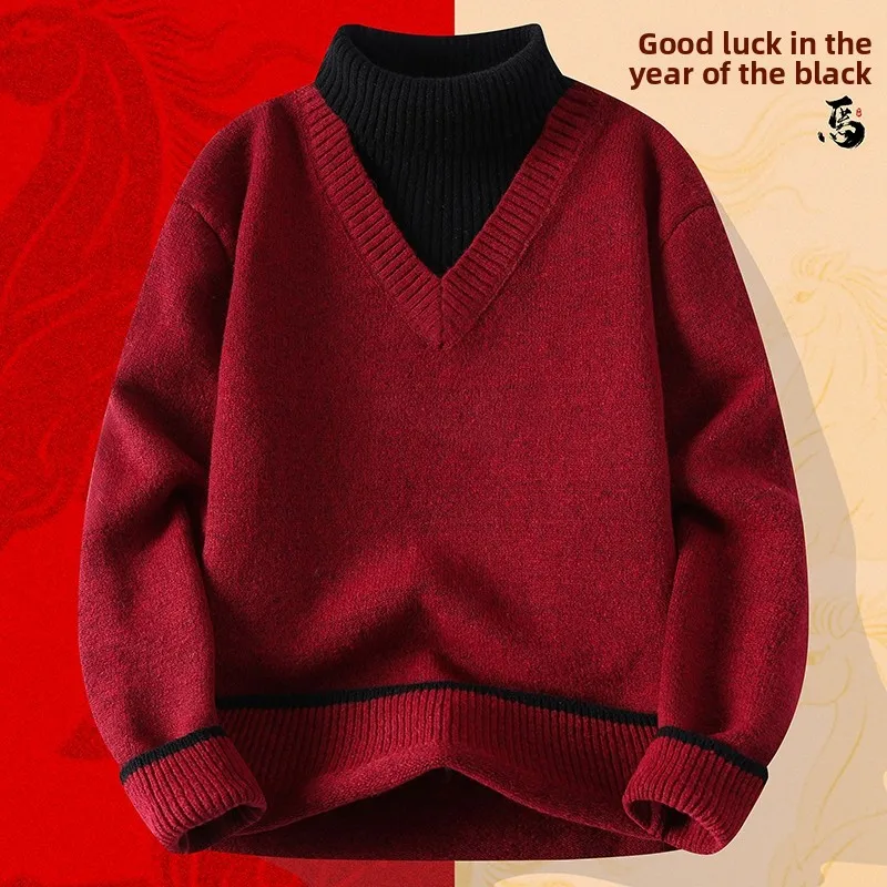 Red High Collar Fake Two-Piece Knitwear Men's Lunar New Year Sweater Autumn Winter Thiened Casual Sle Premium Feeling
Red High Collar Fake Two-Piece Knitwear Men's Lunar New Year Sweater Autumn Winter Thiened Casual Sle Premium Feeling