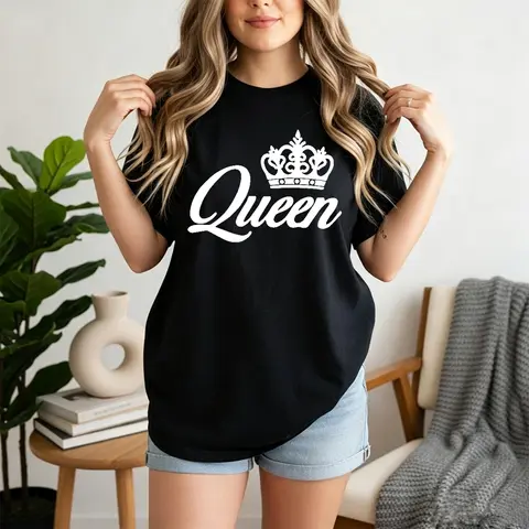 Plus Size Women's Queen T-Shirt 100% Cotton Classic Crew Neck Short Sleeve Birthday Independent Women's Style Everyday Wear