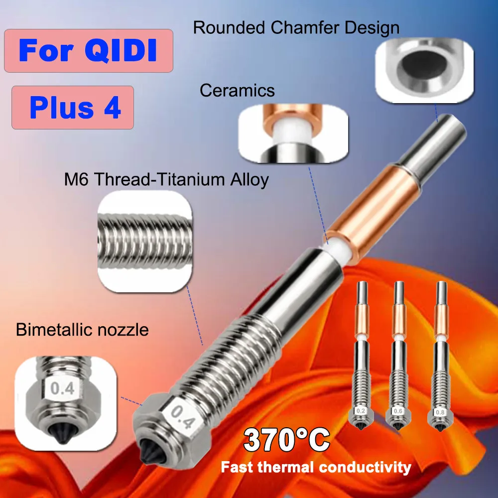 For QIDI Plus 4 Bimetal Nozzle 0.2 0.4 0.6 0.8 Ceramic Insulation Integrated Design For QIDI Plus4 Quick Swap Integration Nozzle
For QIDI Plus 4 Bimetal Nozzle 0.2 0.4 0.6 0.8 Ceramic Insulation Integrated Design For QIDI Plus4 Quick Swap Integration Nozzle