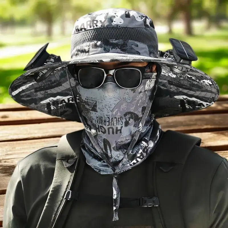 Men's Summer Rechargeable Big Brimmed Fans Sun Hat; Large Size Solar Charging Hat Perfect for Outdoor Camping & Fishing.
Men's Summer Rechargeable Big Brimmed Fans Sun Hat; Large Size Solar Charging Hat Perfect for Outdoor Camping & Fishing.