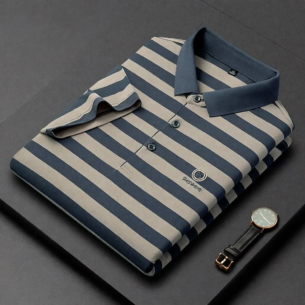 Summer Men's Short Sleeve T-Shirt Shirt Fine Stripe Embroidery Collar Mid-aged Men Shirt Cotton Striped Top
Summer Men's Short Sleeve T-Shirt Shirt Fine Stripe Embroidery Collar Mid-aged Men Shirt Cotton Striped Top