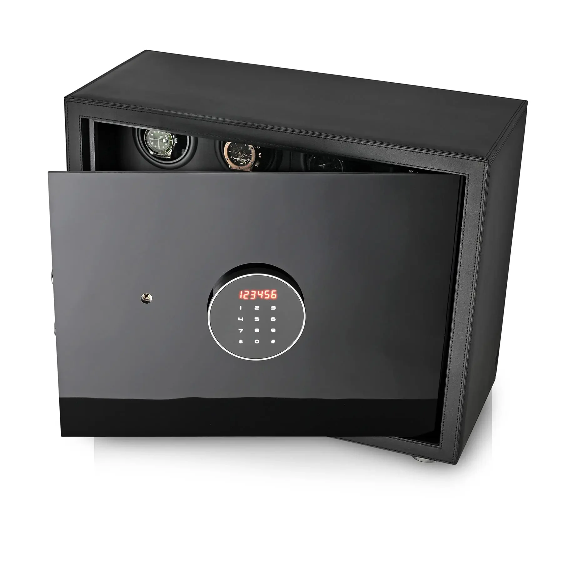 Watch Winder Security Safe for Automatic Watches with Digital Lock Faux Leather Finish and Interior Backlight
Watch Winder Security Safe for Automatic Watches with Digital Lock Faux Leather Finish and Interior Backlight