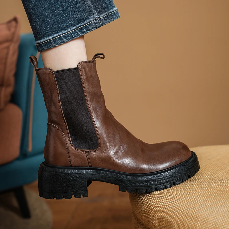 Chelsea Boots Elastic Band Cowhide Retro Style Spring Autumn Ankle Boots Platform Boots Square Heel Winter Shoes Woman Round Toe
Chelsea Boots Elastic Band Cowhide Retro Style Spring Autumn Ankle Boots Platform Boots Square Heel Winter Shoes Woman Round Toe