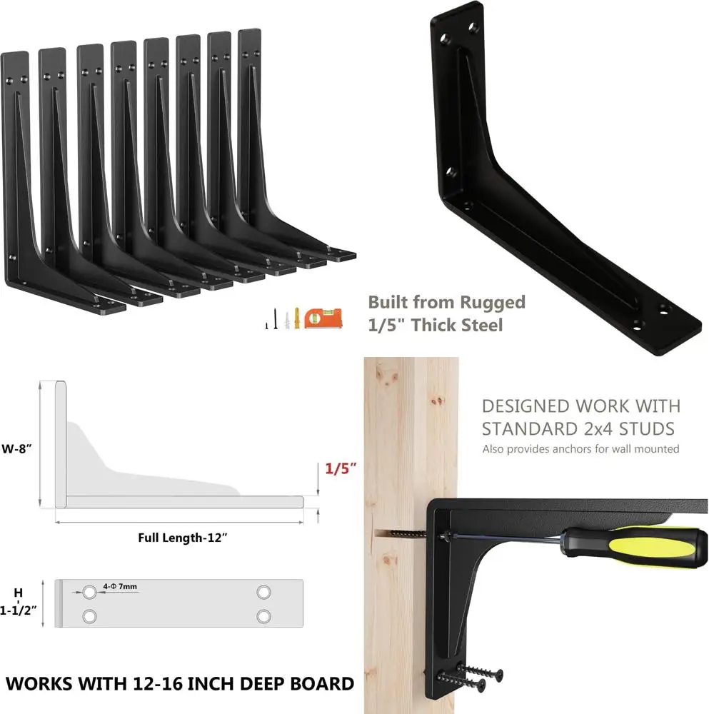 Heavy Duty 12 Inch Metal Shelf Brackets for Mantel and Countertop Support, Garage Storage Solutions | Premium Wall Brackets
Heavy Duty 12 Inch Metal Shelf Brackets for Mantel and Countertop Support, Garage Storage Solutions | Premium Wall Brackets