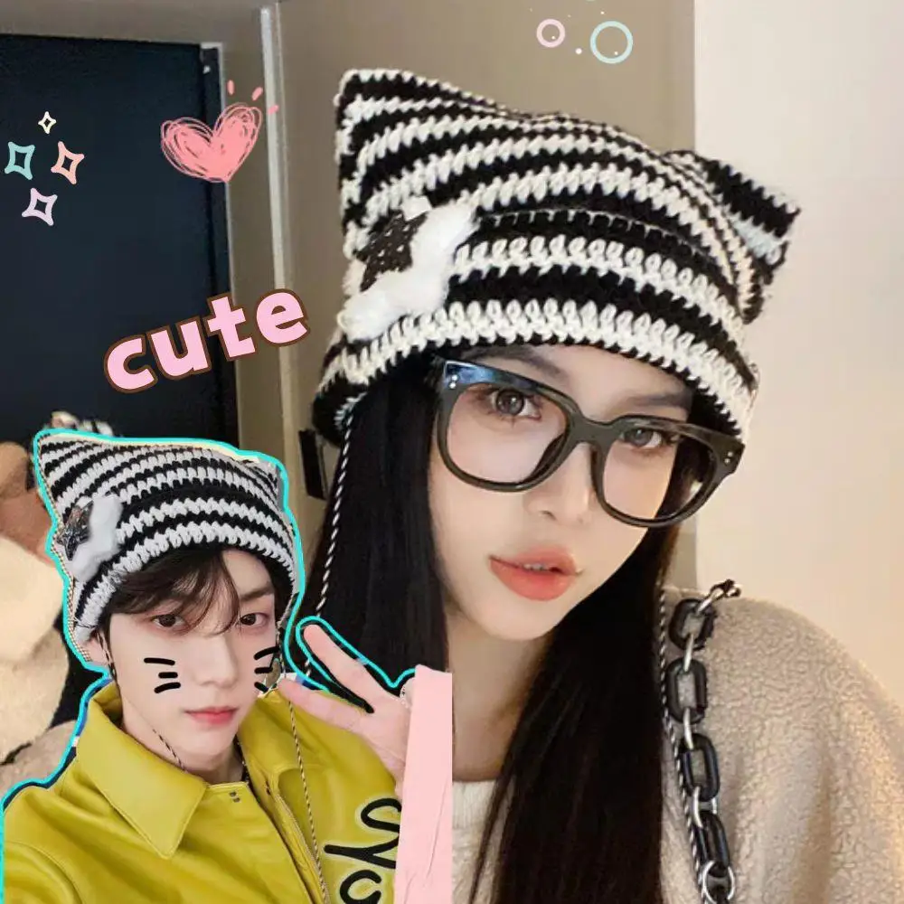 Super Cute Cat Ears Pointed Pullover Hat Striped Knitted Wool Cap Winter Thickened Warm Cap For Women Hats Y2K Balaclava Cap
Super Cute Cat Ears Pointed Pullover Hat Striped Knitted Wool Cap Winter Thickened Warm Cap For Women Hats Y2K Balaclava Cap
