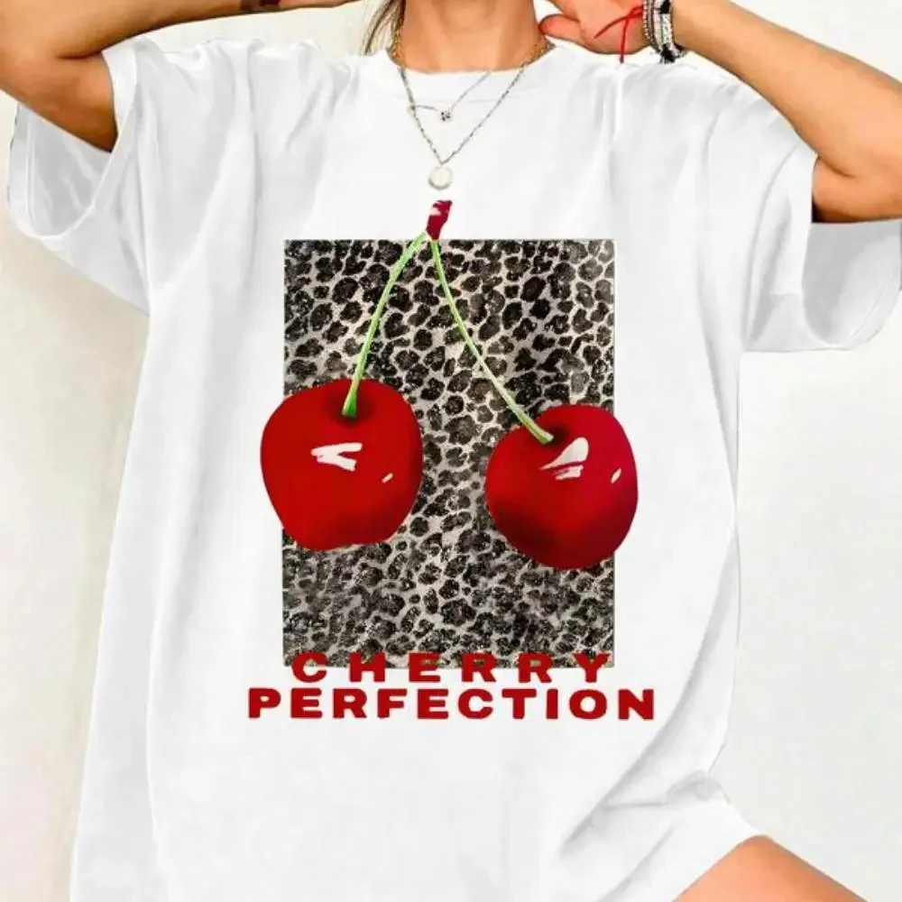 Cherries on Leopard Pattern Tops for Womens Retro Fashion Graphic Tees Short Sleeve Casual Print T Shirts 
Cherries on Leopard Pattern Tops for Womens Retro Fashion Graphic Tees Short Sleeve Casual Print T Shirts