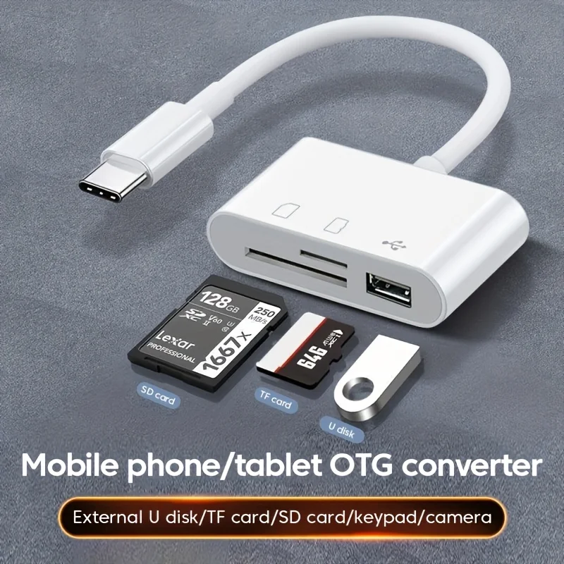 Многофункциональное устройство чтения карт OTG 3 в 1, конвертер типа C в TF/SD/USB, конвертер чтения карт памяти для Macbook, ноутбука, планшета
Многофункциональное устройство чтения карт OTG 3 в 1, конвертер типа C в TF/SD/USB, конвертер чтения карт памяти для Macbook, ноутбука, планшета