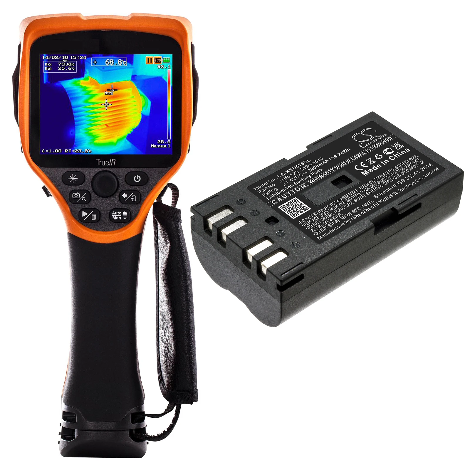 Thermal Camera Battery For Keysight 5190-3540 UR-123 Keysight U5752A U5855 U5855A CameronSino 2600mAh / 19.24Wh Li-ion 7.40V
Thermal Camera Battery For Keysight 5190-3540 UR-123 Keysight U5752A U5855 U5855A CameronSino 2600mAh / 19.24Wh Li-ion 7.40V