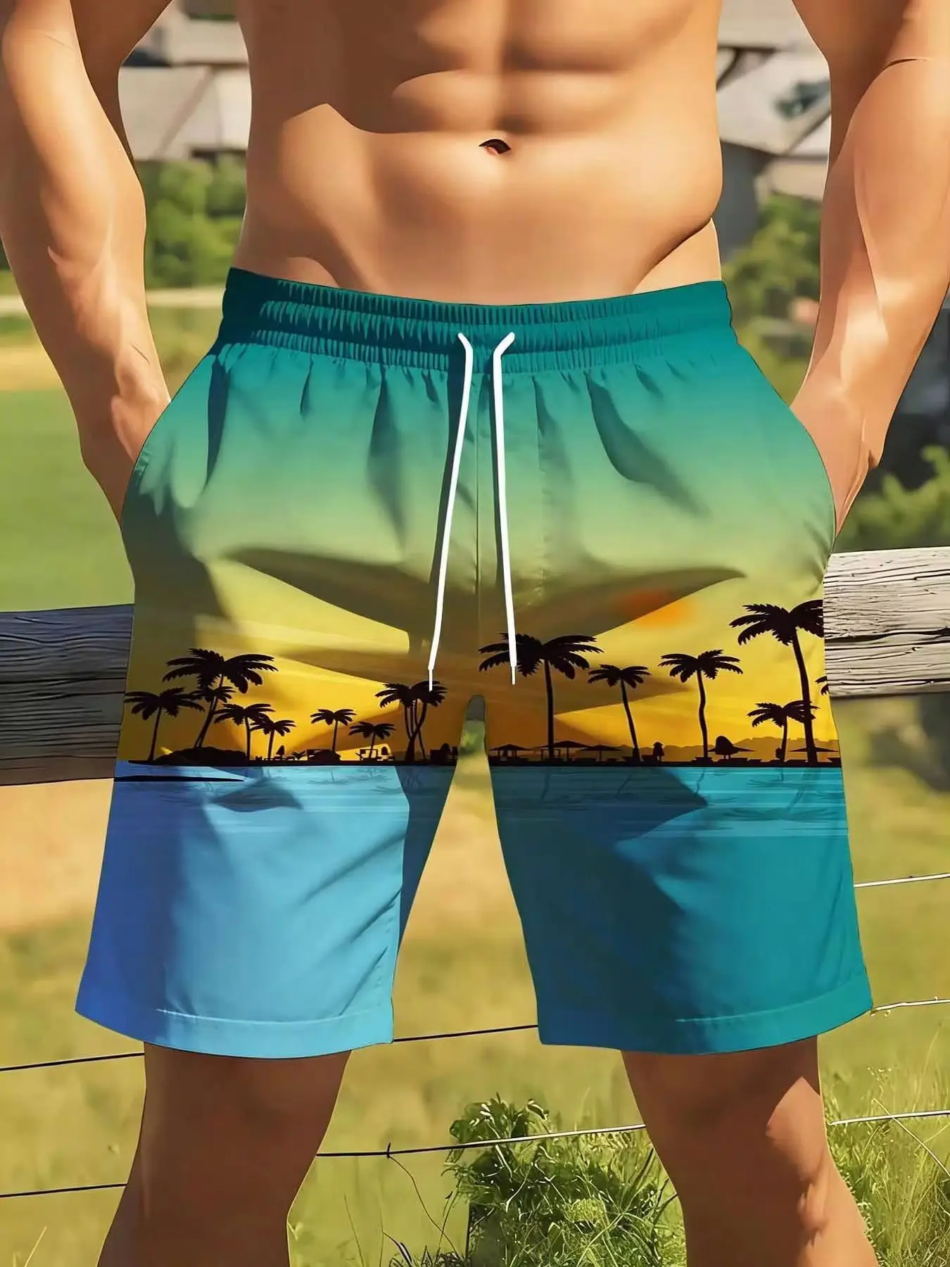 Men's Tropical Beach Sunset Swim Trunks With Palm Tree Print Quick Dry Board Shorts For Summer Vacation And Outdoor Activities
Men's Tropical Beach Sunset Swim Trunks With Palm Tree Print Quick Dry Board Shorts For Summer Vacation And Outdoor Activities