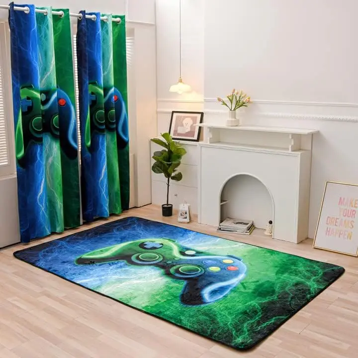 Blue & Green Neon Lightning Game Controller Print Rug,Thunder Pattern Floor Mat for Bedroom,Gaming Room,Non-Slip Washable Carpet
Blue & Green Neon Lightning Game Controller Print Rug,Thunder Pattern Floor Mat for Bedroom,Gaming Room,Non-Slip Washable Carpet