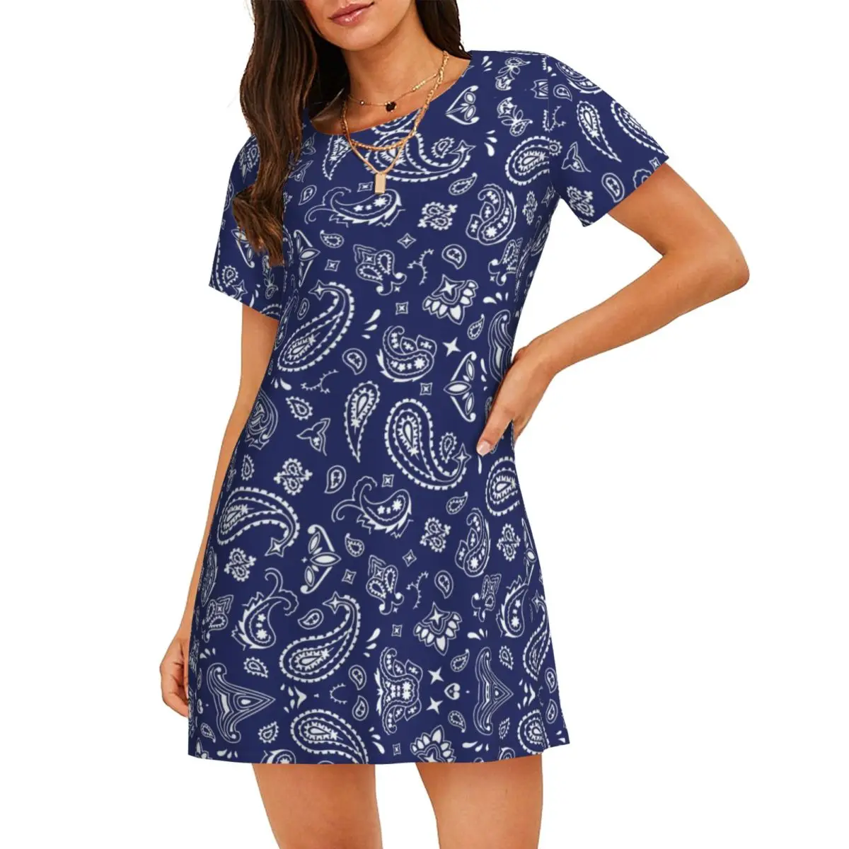 Custom Blue Bandana Paisley Pattern Womens Short Sleeve Sleepshirt Bohemian Floral Nightdress Nightgown Sleepwear Short Sleeves
Custom Blue Bandana Paisley Pattern Womens Short Sleeve Sleepshirt Bohemian Floral Nightdress Nightgown Sleepwear Short Sleeves