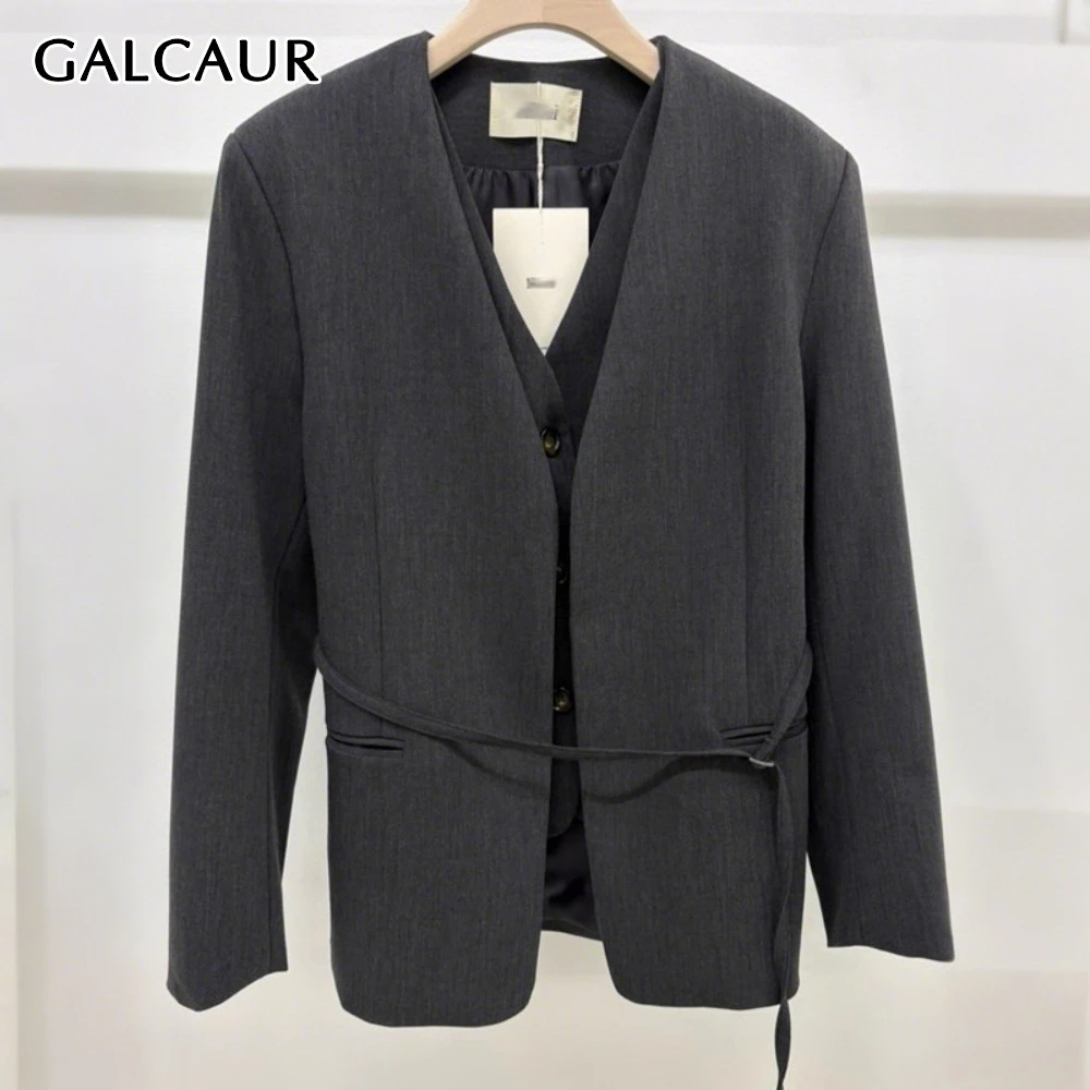 GALCAUR Solid Spliced Lace Up Jacket Female V Neck Long Sleeve Loose Korean False Two Piece Women's Jackets Autumn Style Fashion
GALCAUR Solid Spliced Lace Up Jacket Female V Neck Long Sleeve Loose Korean False Two Piece Women's Jackets Autumn Style Fashion
