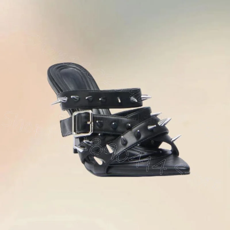 Metal Buckle Spikes Black Open Toe Slippers Slip On Women Shoes Strange Style Heels Sexy Party Banquet 2025 Zapatos Para Mujere
Metal Buckle Spikes Black Open Toe Slippers Slip On Women Shoes Strange Style Heels Sexy Party Banquet 2025 Zapatos Para Mujere