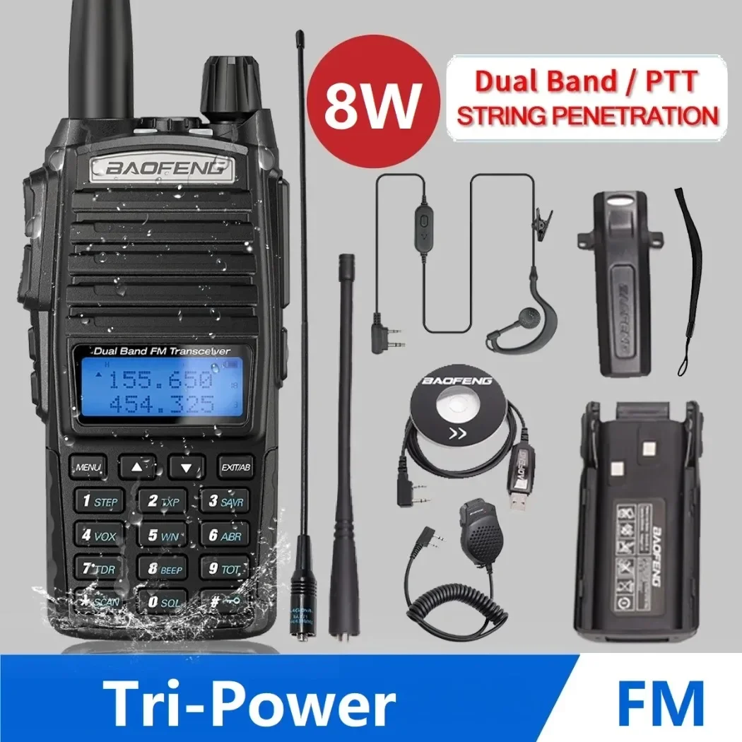Baofeng UV-82 8W 5W High Power Walkie Talkie Dual Band VHF UHF Tri Power Portable Hunting PTT UV-5R Ham Two Way Radio Hunting
Baofeng UV-82 8W 5W High Power Walkie Talkie Dual Band VHF UHF Tri Power Portable Hunting PTT UV-5R Ham Two Way Radio Hunting
