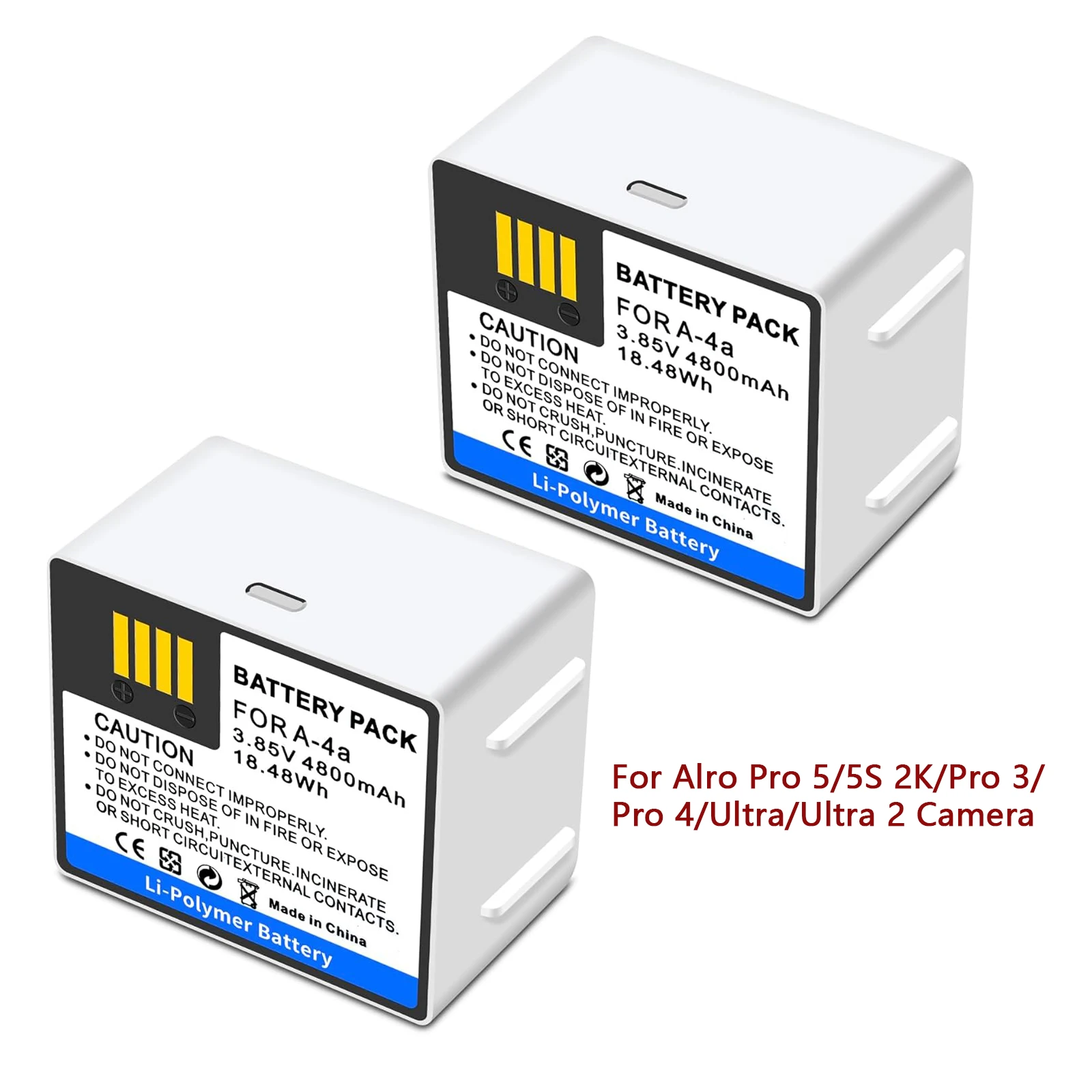 4800mAh A-4A Battery Replacement Compatible For Arlo Pro 5/5S 2K/Pro 3/Pro 4/Ultra/Ultra 2 Camera, VMA5400 VMC4040 VMC4040P
4800mAh A-4A Battery Replacement Compatible For Arlo Pro 5/5S 2K/Pro 3/Pro 4/Ultra/Ultra 2 Camera, VMA5400 VMC4040 VMC4040P