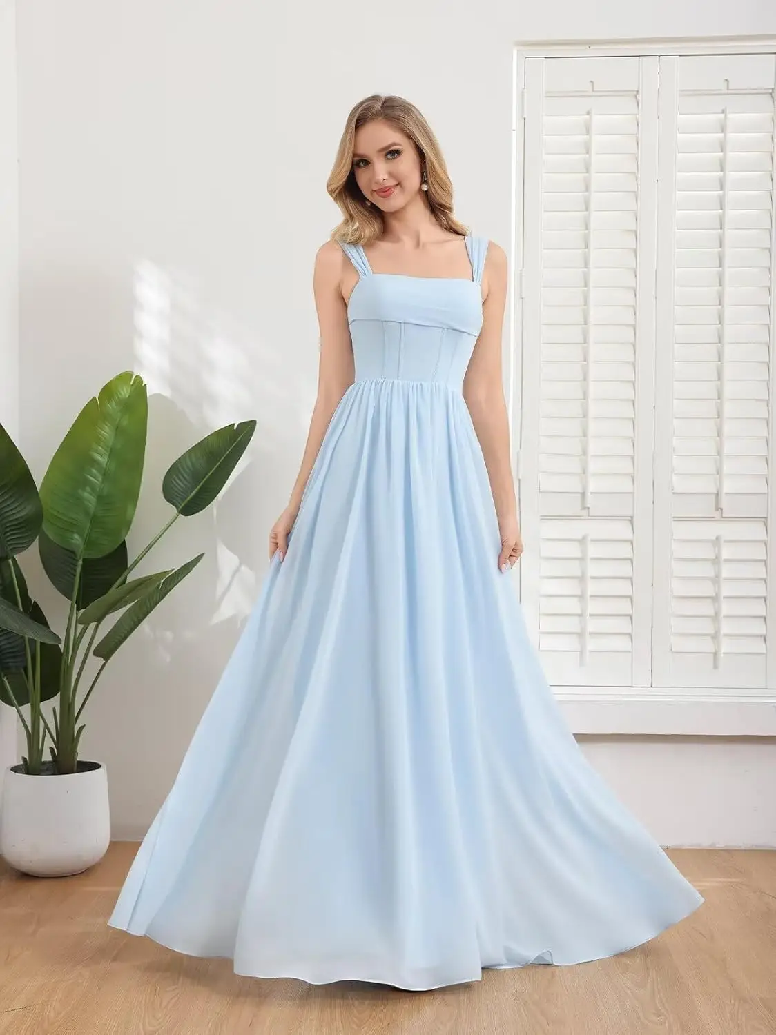 Chiffon Corset Bridesmaid Dress Long Square Neck Sleeveless A-Line Formal Evening Party Gown Elegant Dress Women Wedding Party
Chiffon Corset Bridesmaid Dress Long Square Neck Sleeveless A-Line Formal Evening Party Gown Elegant Dress Women Wedding Party