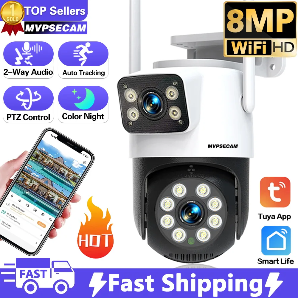 Wifi Surveillance Cameras 8MP Waterproof Outdoor Wireless Security Camera Dual Lens Security-Protection Tuya IP Camera AI Track
Wifi Surveillance Cameras 8MP Waterproof Outdoor Wireless Security Camera Dual Lens Security-Protection Tuya IP Camera AI Track