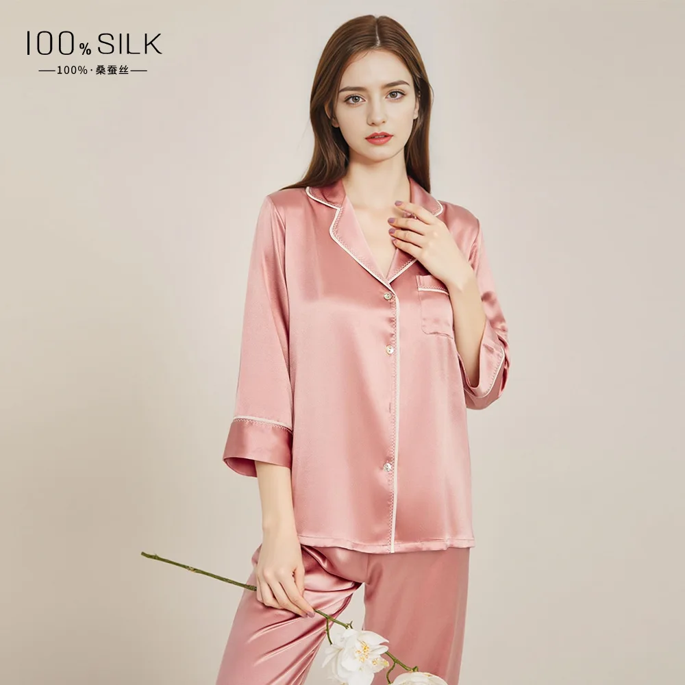 100% Mulberry Silk Woman Pajamas Sleep Shirts Pajama Pants Set Autumn and Winter Sleepwear Negligee 19MM Silk Women Homewear
100% Mulberry Silk Woman Pajamas Sleep Shirts Pajama Pants Set Autumn and Winter Sleepwear Negligee 19MM Silk Women Homewear