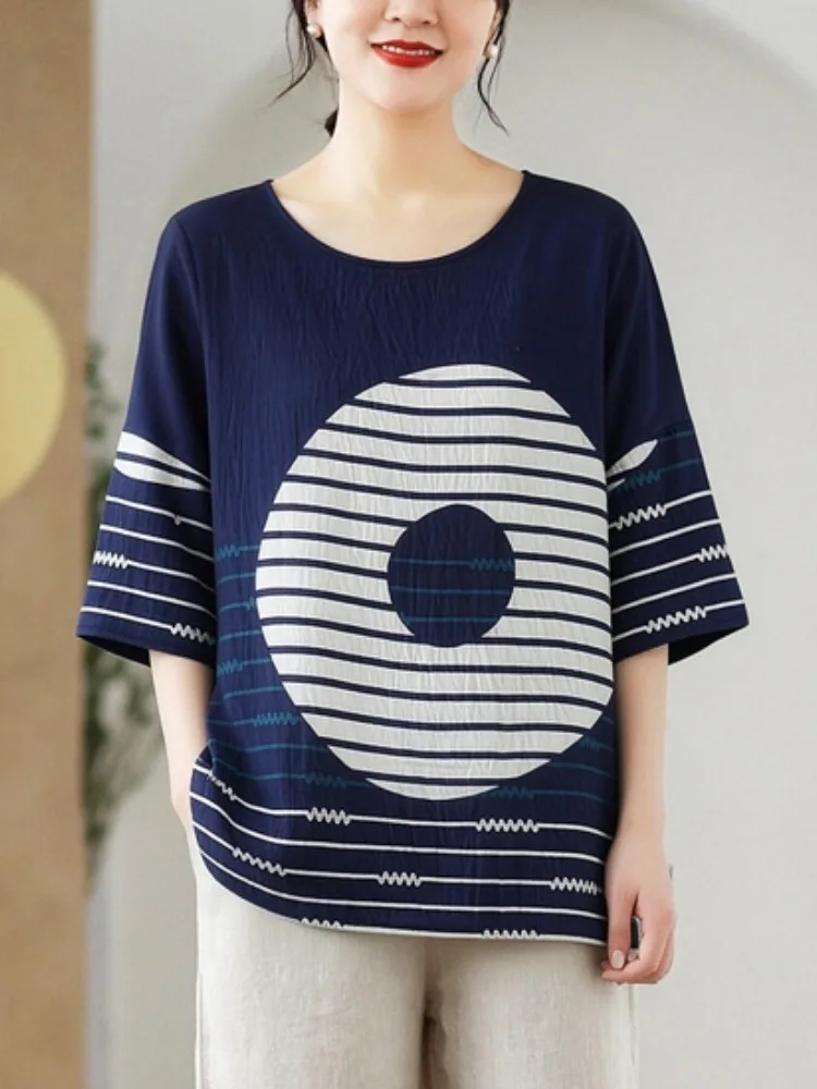 Slimming Printed T-Shirt Casual Striped Loose Fit plus Size Women's Top Summer Casual Wear Cotton Polyester Blend Short Sleev...
Slimming Printed T-Shirt Casual Striped Loose Fit plus Size Women's Top Summer Casual Wear Cotton Polyester Blend Short Sleev...