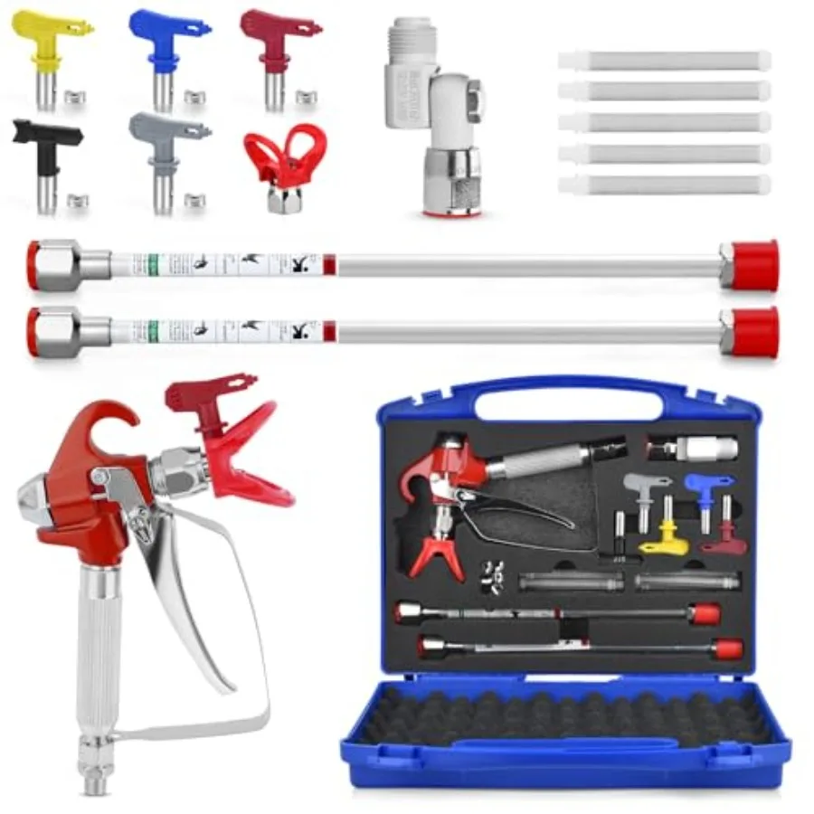 16PCS Airless Paint Sprayer Gun Set with Airless Paint Sprayer Gun1 Nozzle Guard 5 Reversible Spray Tips 2 Extension Wand 1 Swi
16PCS Airless Paint Sprayer Gun Set with Airless Paint Sprayer Gun1 Nozzle Guard 5 Reversible Spray Tips 2 Extension Wand 1 Swi