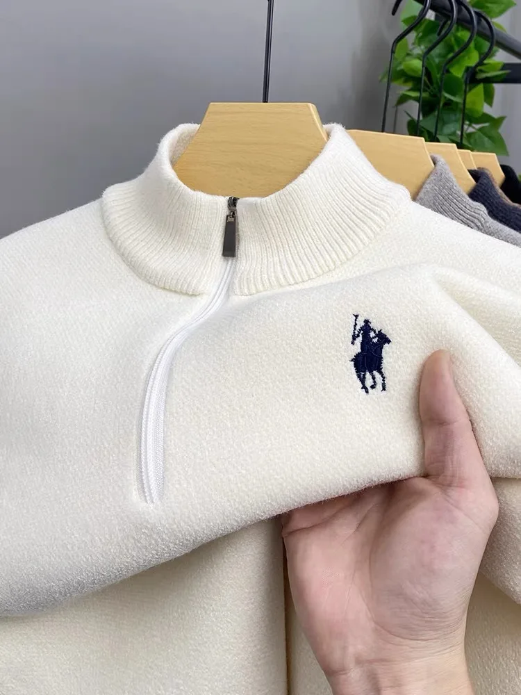 High quality half zip collar sweater men's fashion designer brand horse riding embroidery winter with plush warm knit pullover
High quality half zip collar sweater men's fashion designer brand horse riding embroidery winter with plush warm knit pullover