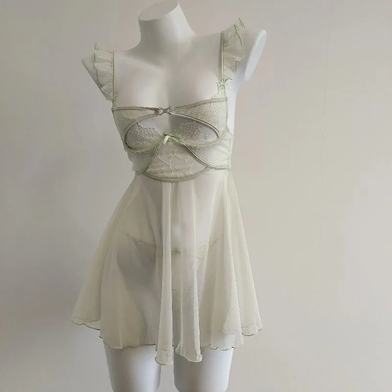 Sweet Push Up Bra Nighty for Ladies Erotic Lingerie Mesh See Through Nightgown Pajamas Women Sleepwear Suspenders Nightdress New
Sweet Push Up Bra Nighty for Ladies Erotic Lingerie Mesh See Through Nightgown Pajamas Women Sleepwear Suspenders Nightdress New