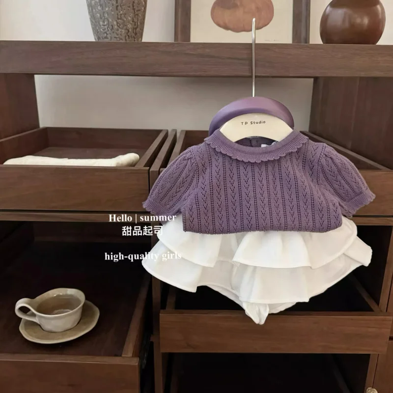 2025Children's Spring Beautiful Purple Ballet Girl Baby Hollow Lace Knitted Top Princess Cake Dress Set
2025Children's Spring Beautiful Purple Ballet Girl Baby Hollow Lace Knitted Top Princess Cake Dress Set