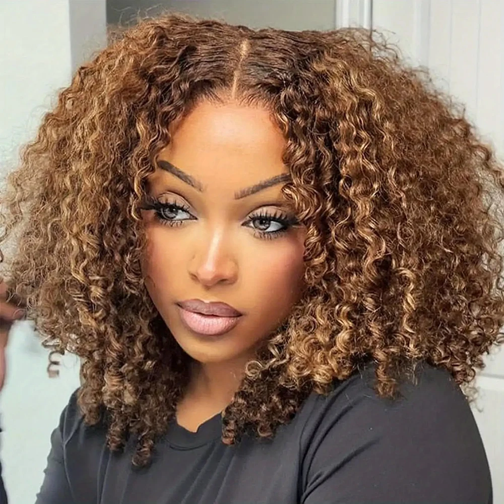 P4/27 Highlight 8-14 Inch Kinky Curly Bob Wig 13x4 Transparent Lace Frontal Wig 100% Brazilian Human Hair Wig 180 Density
P4/27 Highlight 8-14 Inch Kinky Curly Bob Wig 13x4 Transparent Lace Frontal Wig 100% Brazilian Human Hair Wig 180 Density