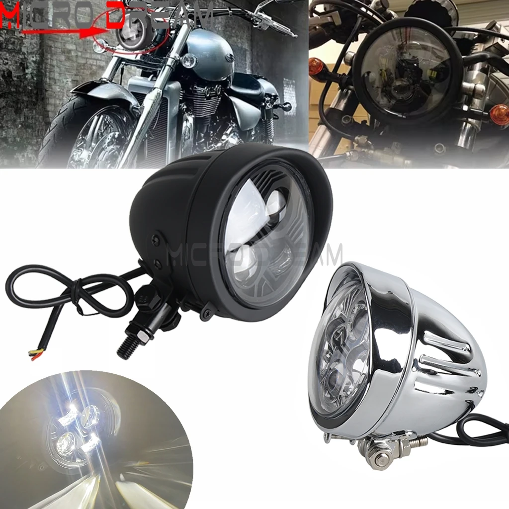 Universal Retro LED Headlight 4.5 inch Visor Vintage Headlamp For Harley Honda Suzuki Yamaha Cafe Racer Custom Moto Hi/Lo Light 
Universal Retro LED Headlight 4.5 inch Visor Vintage Headlamp For Harley Honda Suzuki Yamaha Cafe Racer Custom Moto Hi/Lo Light