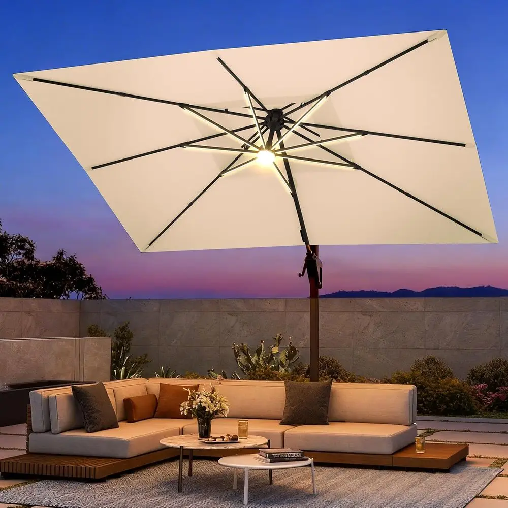 Heavy-Duty 9' x 12' Cantilever Patio Umbrella with LED Lights, Rotating Base, and Beige Double Top for Outdoor Garden, Pool, Dec
Heavy-Duty 9' x 12' Cantilever Patio Umbrella with LED Lights, Rotating Base, and Beige Double Top for Outdoor Garden, Pool, Dec