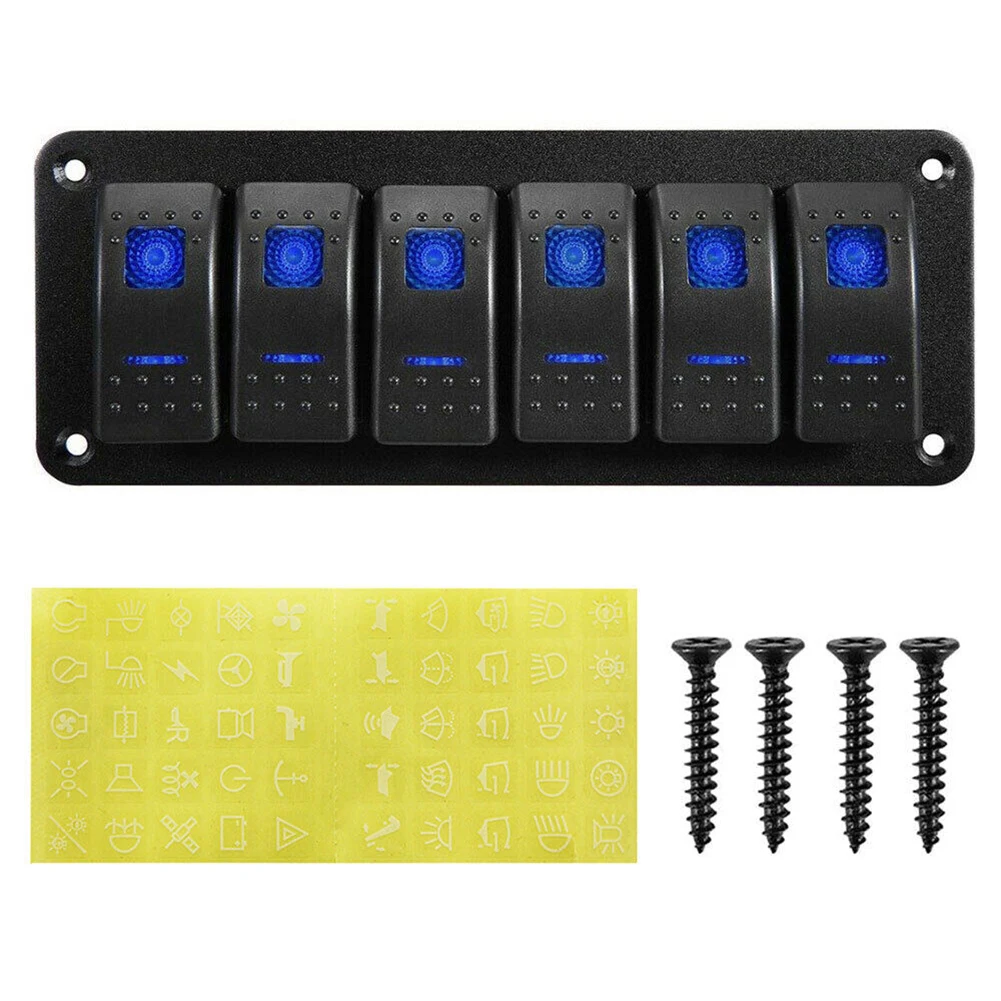 Marine Boat RV Switch Panel High grade Aluminum Panel 6 Gang Control Protects Against Over heating and Over currents
Marine Boat RV Switch Panel High grade Aluminum Panel 6 Gang Control Protects Against Over heating and Over currents