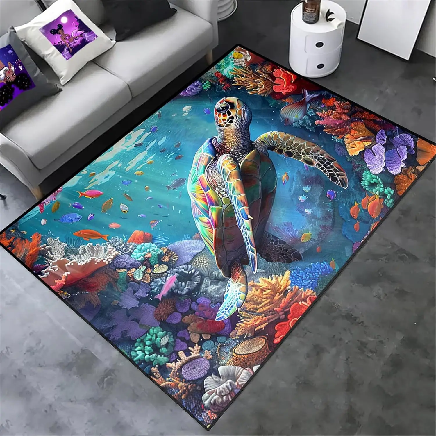 Vibrant Sea Turtle Themed Rug, Underwater Ocean Coral & Fish Floor Mat for Living Room, Bedroom, Non-Slip Decorative Carpet
Vibrant Sea Turtle Themed Rug, Underwater Ocean Coral & Fish Floor Mat for Living Room, Bedroom, Non-Slip Decorative Carpet