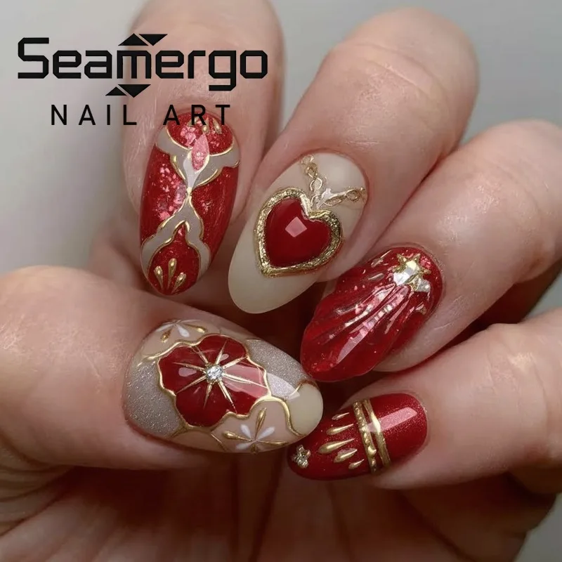 24PCS Luxury Golden Patterns French False Nails Red Heart Flower Chinese Style Acrylic Press on Nails Sweet Almond Ins Fake Nail
24PCS Luxury Golden Patterns French False Nails Red Heart Flower Chinese Style Acrylic Press on Nails Sweet Almond Ins Fake Nail