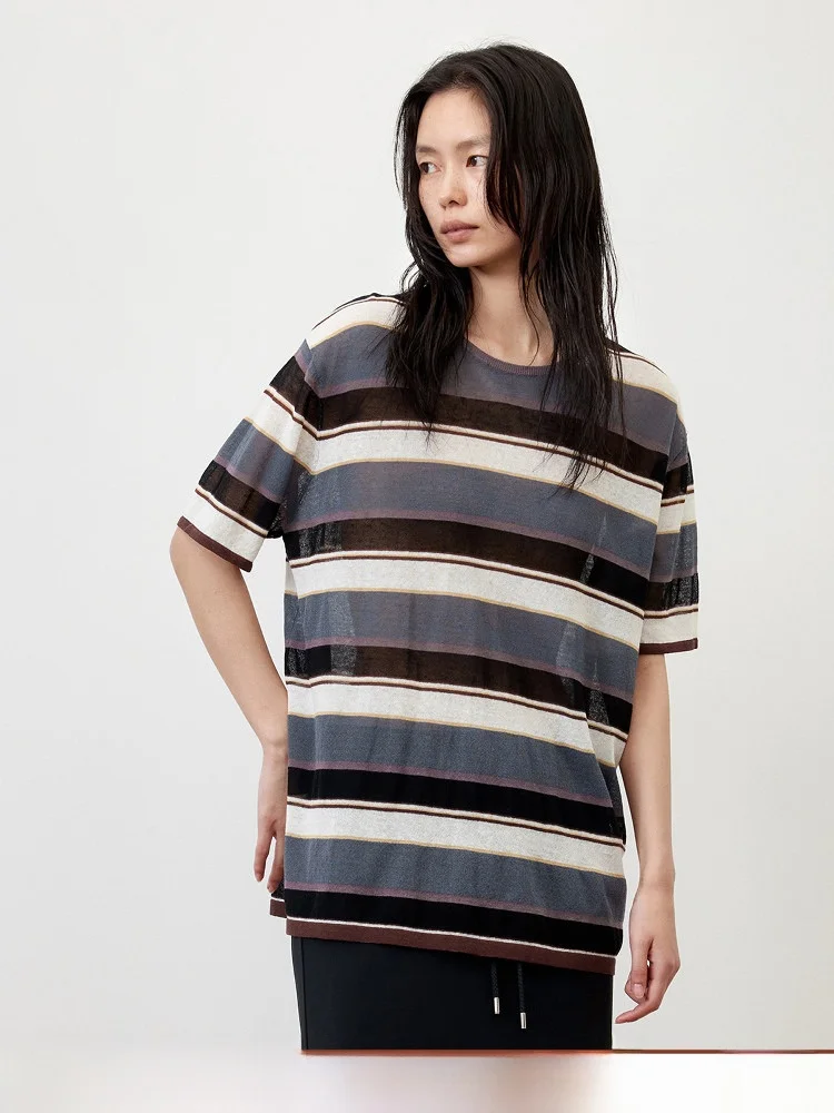 RandomPiece25 Summer Mixed Cotton Linen Short Sleeve Knitted round Neck Striped Top Simple Commute Style Women's Fashion
RandomPiece25 Summer Mixed Cotton Linen Short Sleeve Knitted round Neck Striped Top Simple Commute Style Women's Fashion