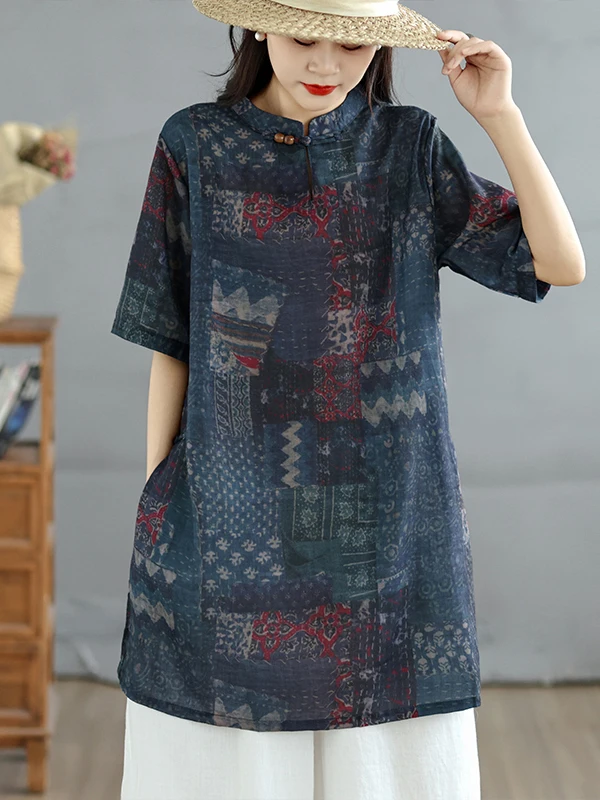 Retro Print Linen Shirt Women's Summer 2026 New Medium Sleeve Large Size round Neck Button up Top Fashionable Casual Wear
Retro Print Linen Shirt Women's Summer 2026 New Medium Sleeve Large Size round Neck Button up Top Fashionable Casual Wear